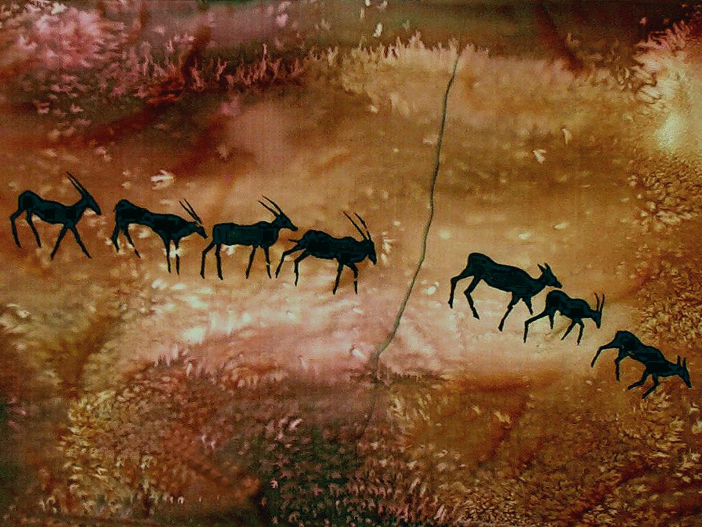 Silk paining based on rural bushmen painting, © Sarah Mackie